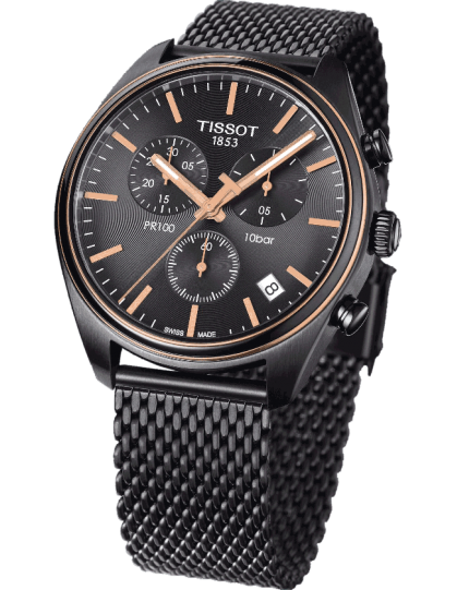 Tissot T Classic PR 100 Chronograph Anthracite Black Dial Black Mesh Bracelet Watch For Men - T101.417.23.061.00