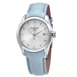 Tissot T Classic Couturier Silver Dial Light Blue Leather Strap Watch For Women - T035.210.16.031.02