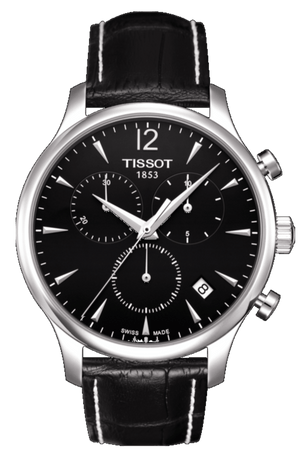 Tissot Tradition Chronograph Black Dial Black Leather Strap Watch For Men - T0636171605700