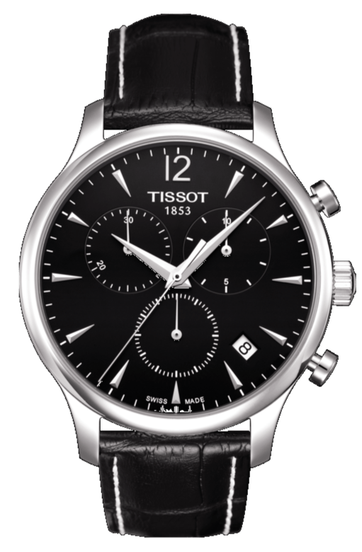Tissot Tradition Chronograph Black Dial Black Leather Strap Watch For Men - T0636171605700