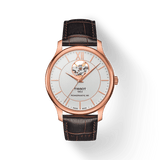 Tissot Tradition Powermatic 80 Open Heart Silver Dial Brown Leather Strap Watch For Men - T063.907.36.038.00