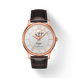 Tissot Tradition Powermatic 80 Open Heart Silver Dial Brown Leather Strap Watch For Men - T063.907.36.038.00