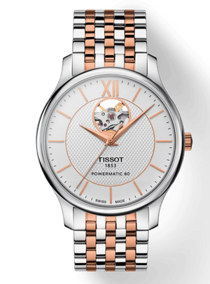 Tissot Tradition Powermatic 80 Open Heart Silver Dial Two Tone Steel Strap Watch For Men - T063.907.22.038.01