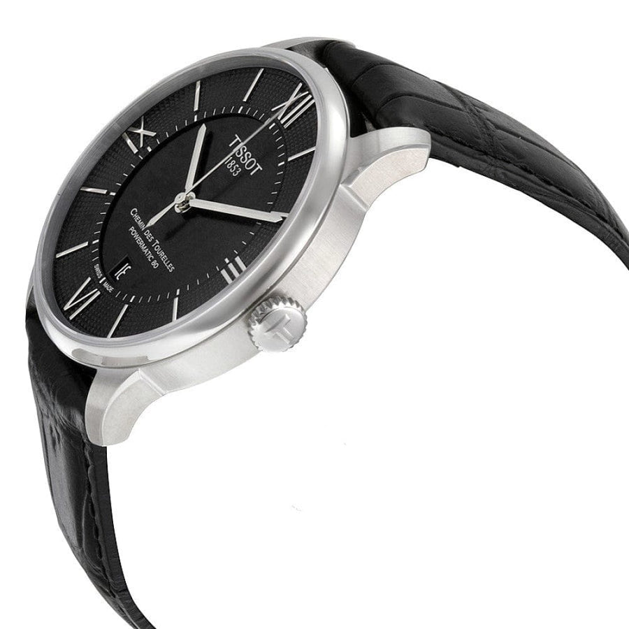 Tissot Chemin Des Tourelles Powermatic 80 Black Dial Black Leather Strap Watch For Men - T099.407.16.058.00