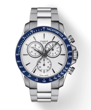 Tissot V8 Quartz T Sport Chronograph White Dial Silver Steel Strap Watch For Men - T106.417.11.031.00