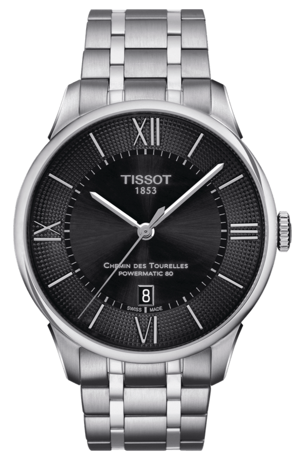 Tissot Chemin Des Tourelles Powermatic 80 Black Dial Silver Steel Strap Watch For Men - T099.407.11.058.00