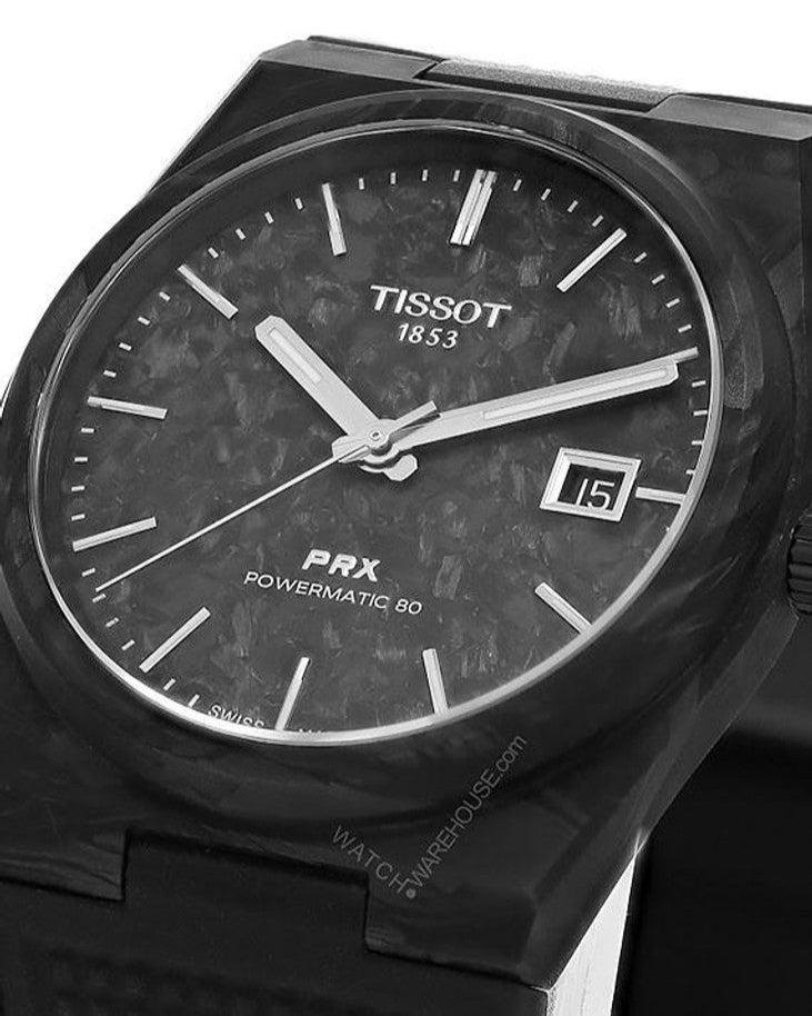 Tissot PRX Powermatic 80 Carbon Black Dial Black Rubber Strap Watch for Men - T137.907.97.201.00