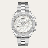 Tissot PR 100 Sport Chic Chronograph Diamonds Mother of Pearl Dial Silver Steel Strap Watch for Women - T101.917.11.116.00