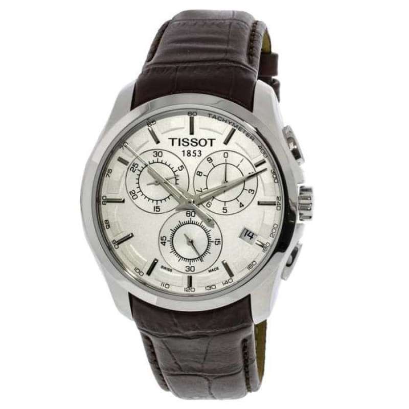 Tissot Couturier Chronograph White Dial Brown Leather Strap Watch For Men - T035.617.16.031.00