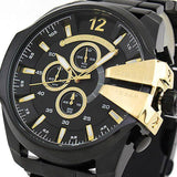 Diesel Mega Chief Chronograph Black Dial Black Steel Strap Watch For Men - DZ4338