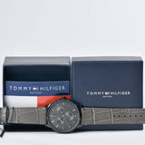 Tommy Hilfiger Brad Chronograph Quartz Grey Dial Grey Leather Strap Watch For Men - 1710388