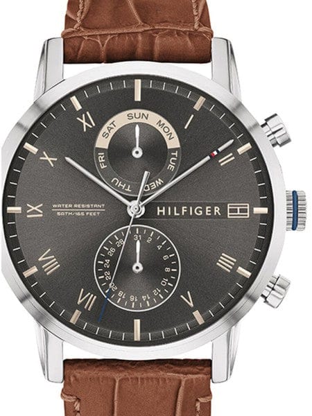 Tommy Hilfiger Kane Grey Dial Brown Leather Strap Watch for Men - 1710398