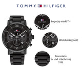 Tommy Hilfiger Evan Chronograph Quartz Black Dial Black Steel Strap Watch For Men - 1710410