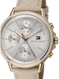 Tommy Hilfiger Carly Silver Dial Cream Leather Strap Watch for Women - 1781790