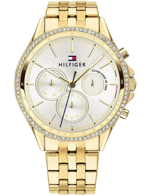 Tommy Hilfiger Ari Multifunction Diamonds Silver Dial Gold Steel Strap Watch for Women - 1781977