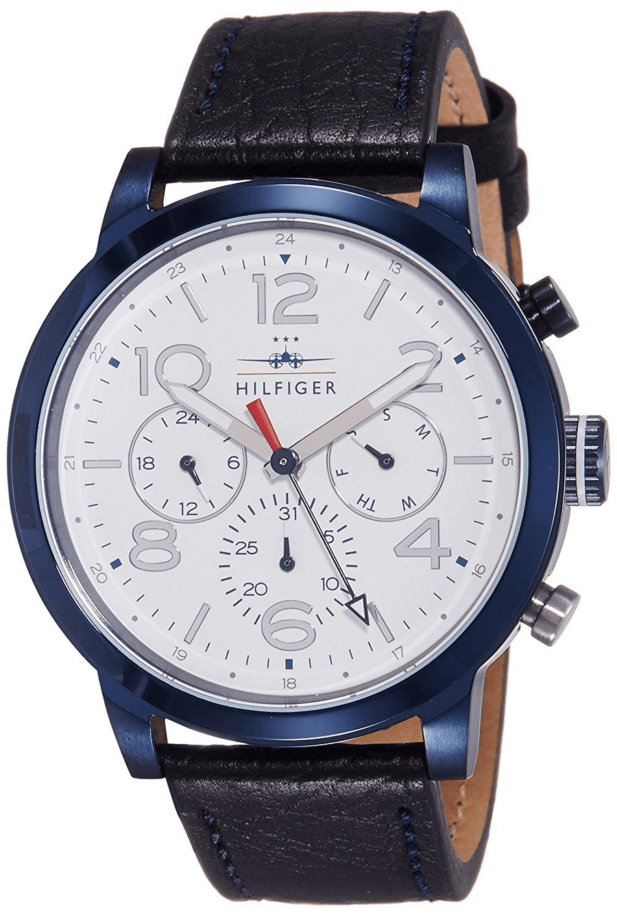Tommy Hilfiger Jake Multi Function Quartz White Dial Black Leather Strap Watch for Men - 1791235