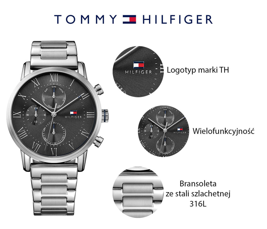 Tommy Hilfiger Kane Chronograph Grey Dial Silver Steel Strap Watch for Men - 1791397