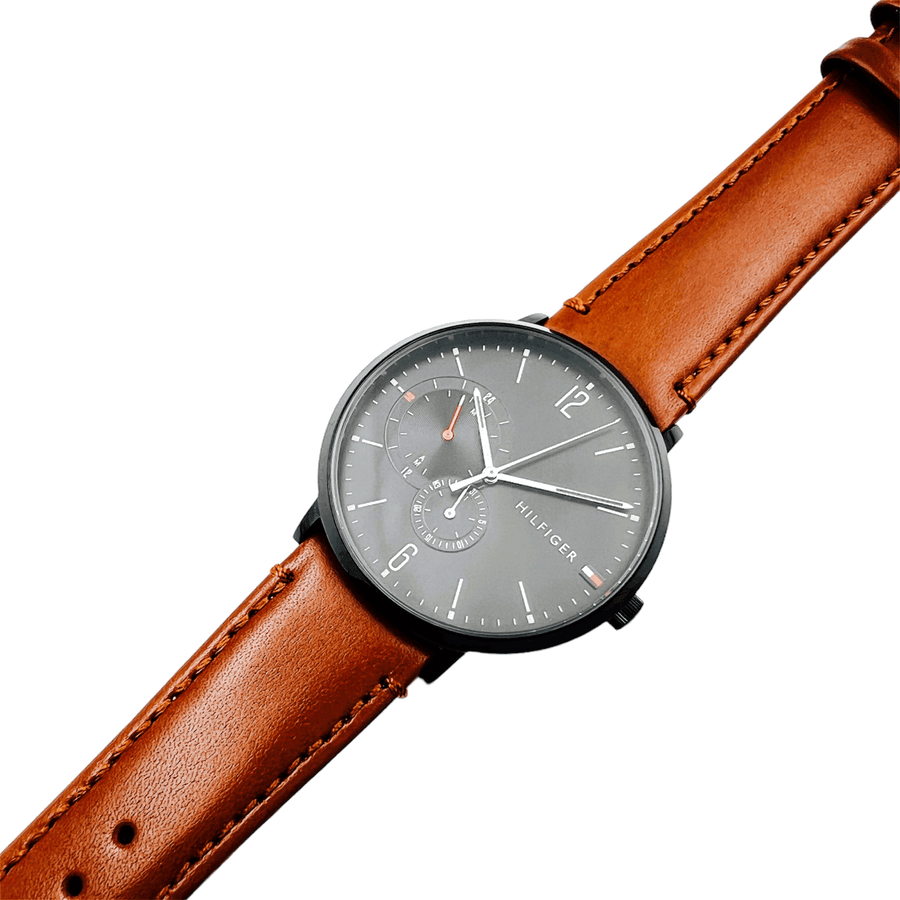 Tommy Hilfiger Brooklyn Quartz Black Dial Brown Leather Strap Watch for Men - 1791510