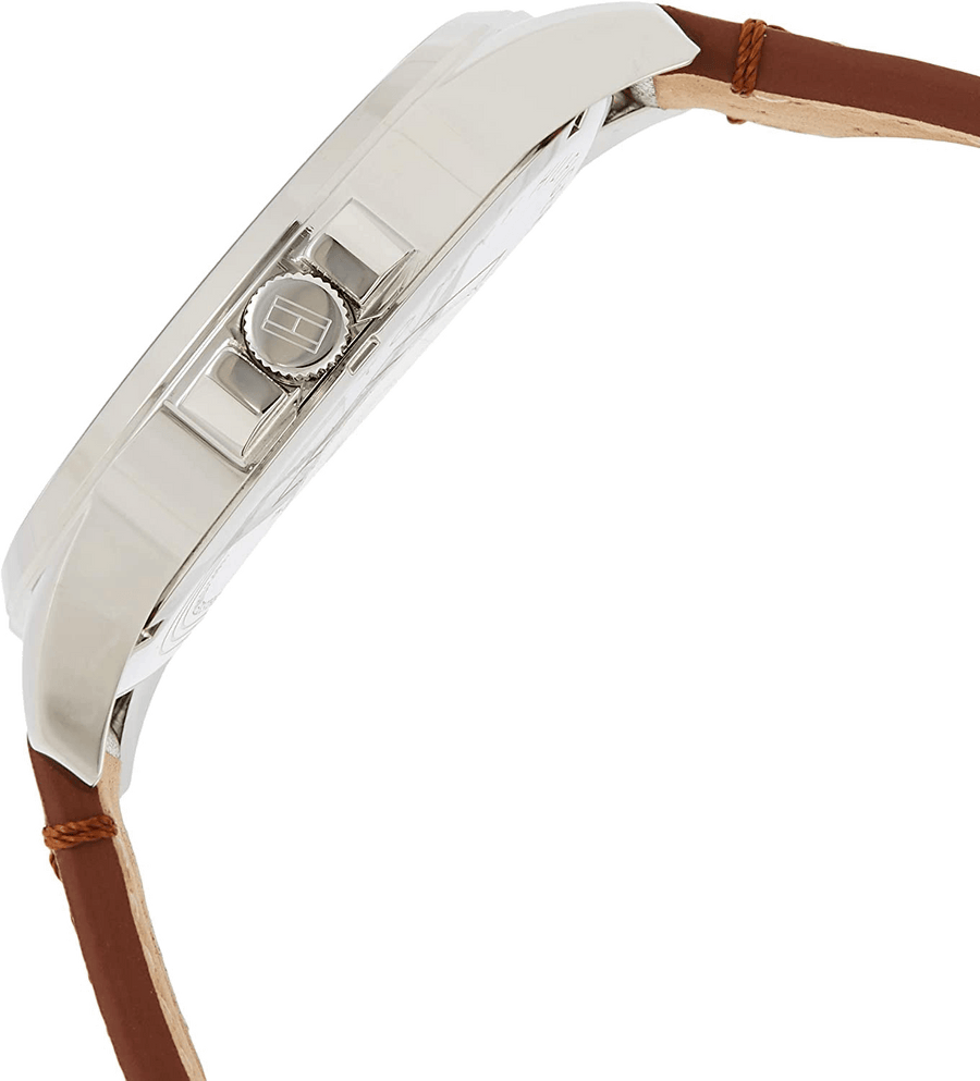 Tommy Hilfiger Kane Chronograph White Dial Brown Leather Strap Watch for Men - 1791400