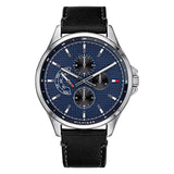 Tommy Hilfiger Shawn Multifunction Quartz Blue Dial Black Leather Strap Watch for Men - 1791616