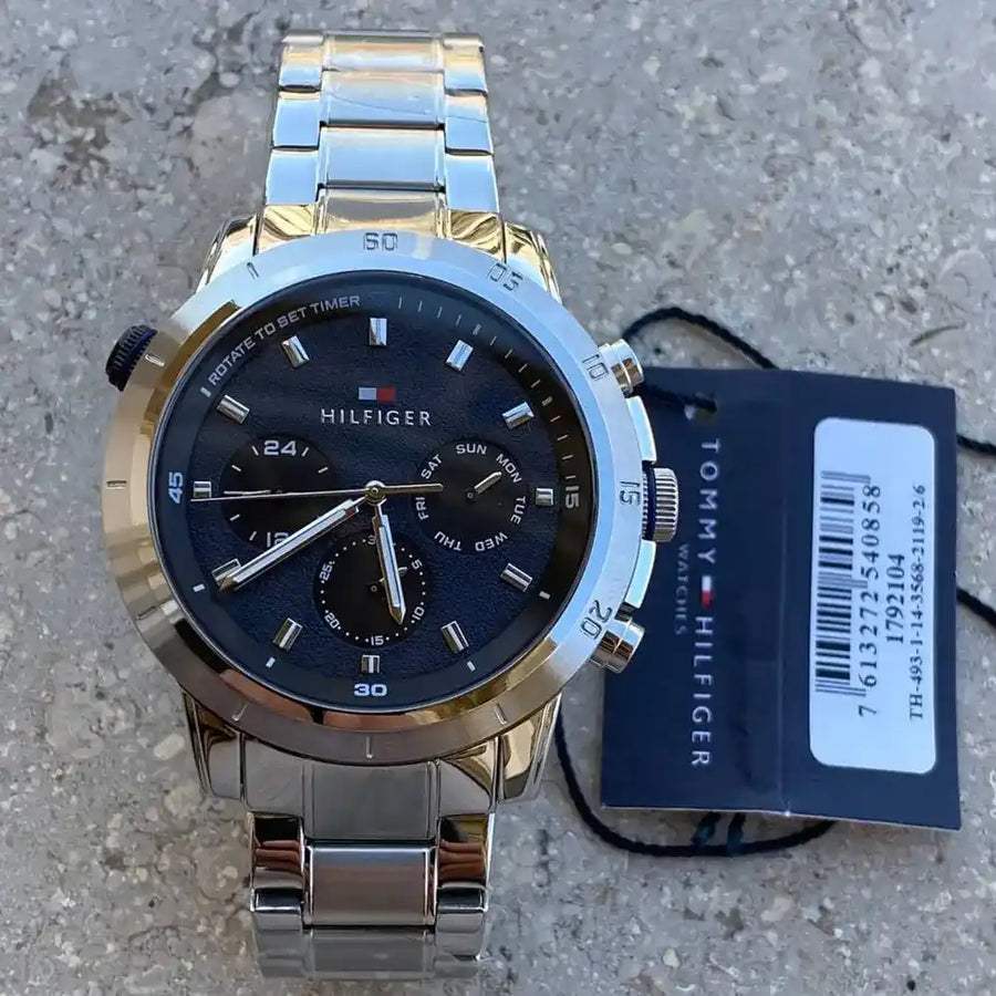 Tommy Hilfiger Troy Chronograph Blue Dial Silver Steel Strap Watch For Men - 1792104