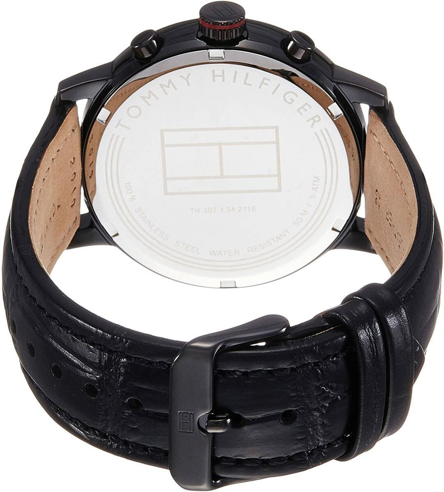 Tommy Hilfiger Aden Chronograph Black Dial Black Leather Strap Watch for Men - 1791310