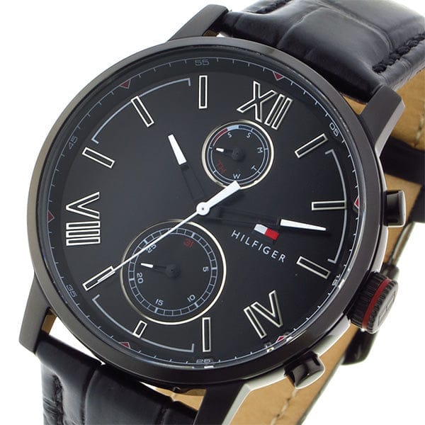Tommy Hilfiger Aden Chronograph Black Dial Black Leather Strap Watch for Men - 1791310