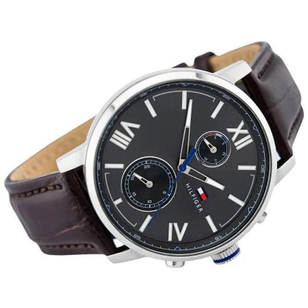 Tommy Hilfiger Aiden Quartz Black Dial Brown Leather Strap Watch for Men - 1791309