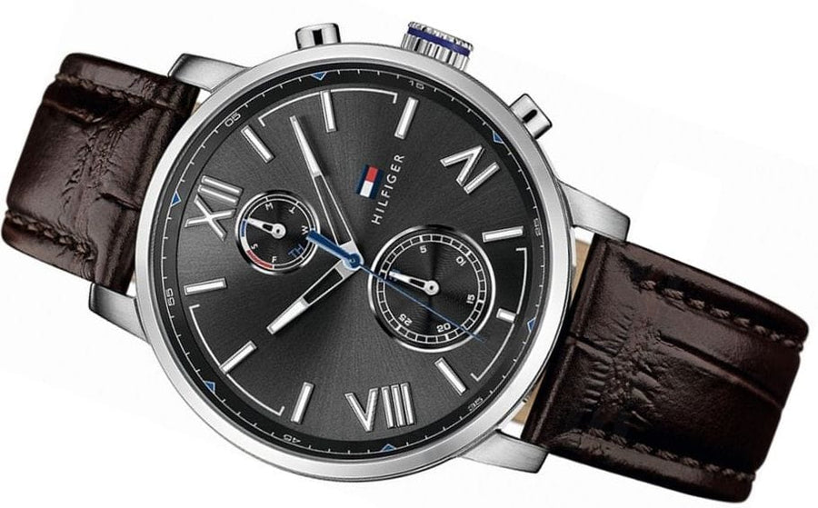 Tommy Hilfiger Aiden Quartz Black Dial Brown Leather Strap Watch for Men - 1791309