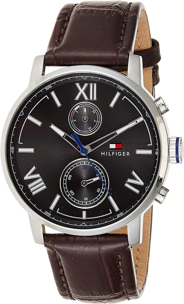 Tommy Hilfiger Aiden Quartz Black Dial Brown Leather Strap Watch for Men - 1791309