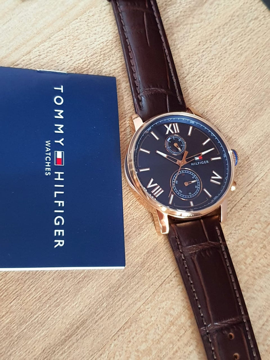 Tommy Hilfiger Aiden Quartz Blue Dial Brown Leather Strap Watch for Men - 1791308