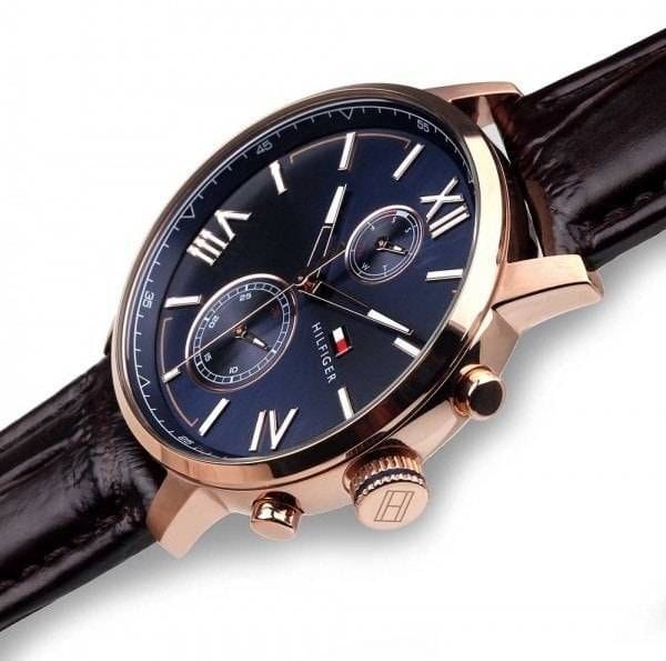 Tommy Hilfiger Aiden Quartz Blue Dial Brown Leather Strap Watch for Men - 1791308