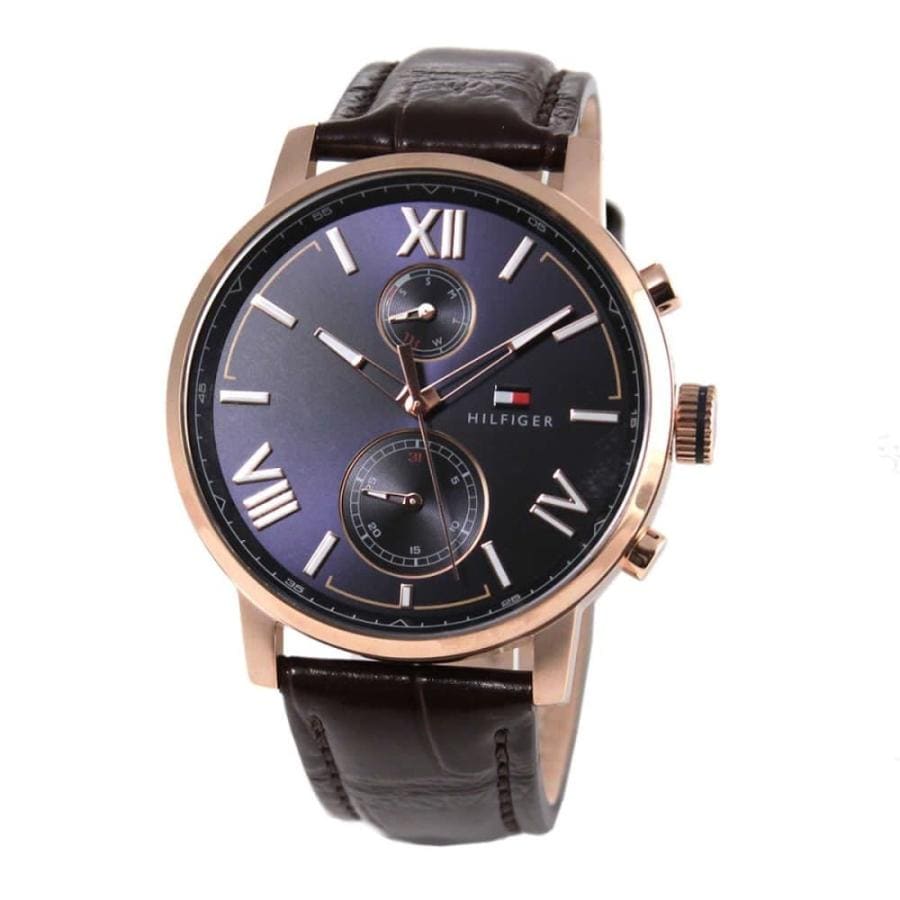 Tommy Hilfiger Aiden Quartz Blue Dial Brown Leather Strap Watch for Men - 1791308