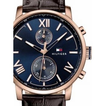 Tommy Hilfiger Aiden Quartz Blue Dial Brown Leather Strap Watch for Men - 1791308