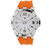 Tommy Hilfiger Analog White Dial Orange Rubber Strap Watch for Men - 1791063