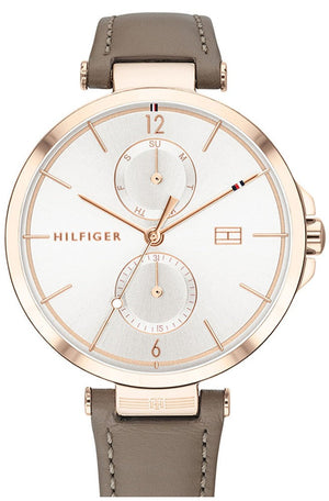 Tommy Hilfiger Angela Quartz Silver Dial Brown Leather Strap Watch for Women - 1782125