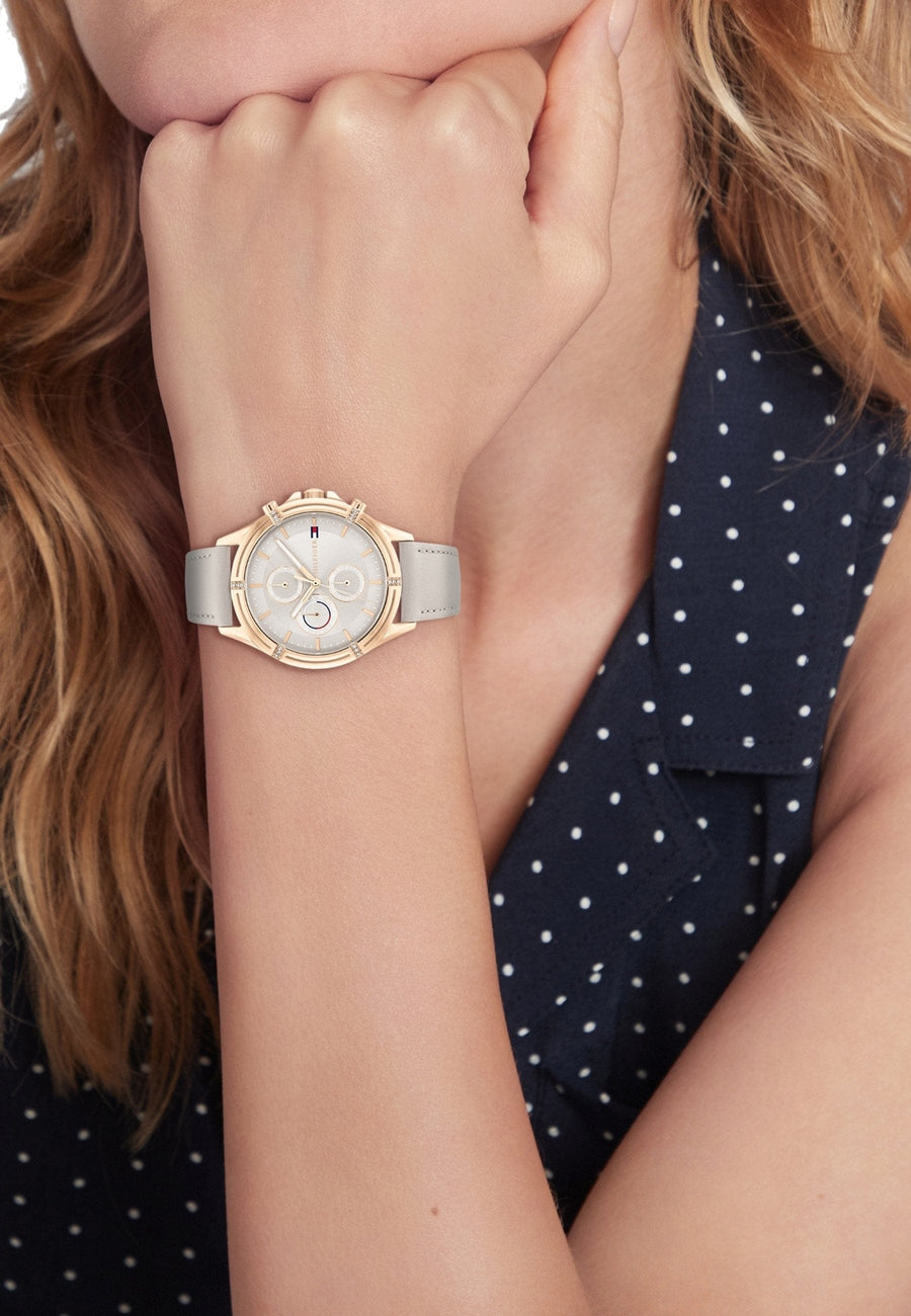 Tommy Hilfiger Angela Quartz Silver Dial Brown Leather Strap Watch for Women - 1782125