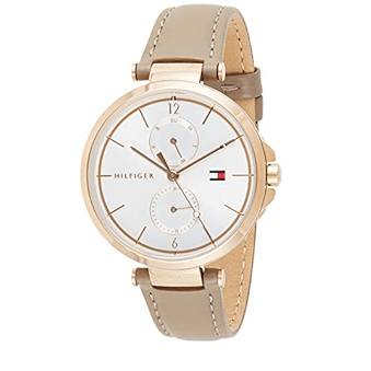 Tommy Hilfiger Angela Quartz Silver Dial Brown Leather Strap Watch for Women - 1782125