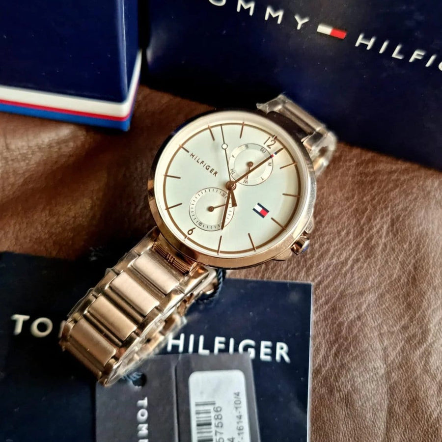 Tommy Hilfiger Angela Quartz White Dial Rose Gold Steel Strap Watch for Women - 1782124