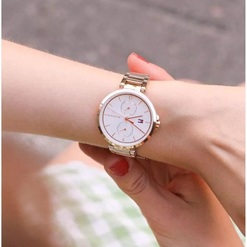 Tommy Hilfiger Angela Quartz White Dial Rose Gold Steel Strap Watch for Women - 1782124