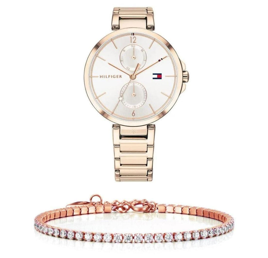 Tommy Hilfiger Angela Quartz White Dial Rose Gold Steel Strap Watch for Women - 1782124