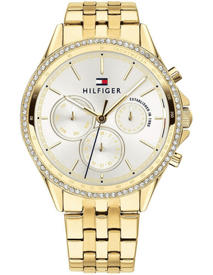 Tommy Hilfiger Ari Multifunction Diamonds Silver Dial Gold Steel Strap Watch for Women - 1781977