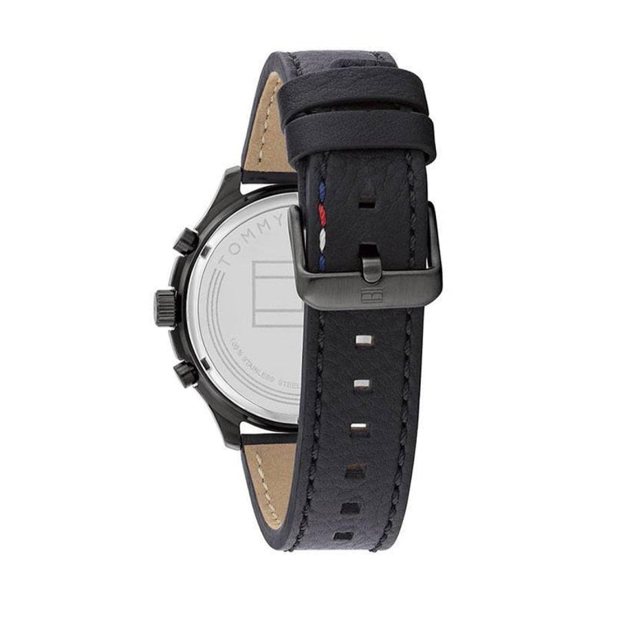 Tommy Hilfiger Asher Chronograph Black Dial Black Leather Strap Watch For Men - 1791854