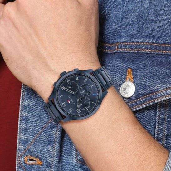 Tommy Hilfiger Asher Chronograph Blue Dial Blue Steel Strap Watch For Men - 1791853