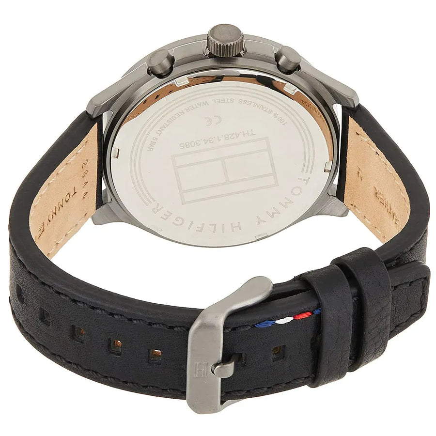 Tommy Hilfiger Asher Chronograph Green Dial Black Leather Strap Watch For Men - 1791856