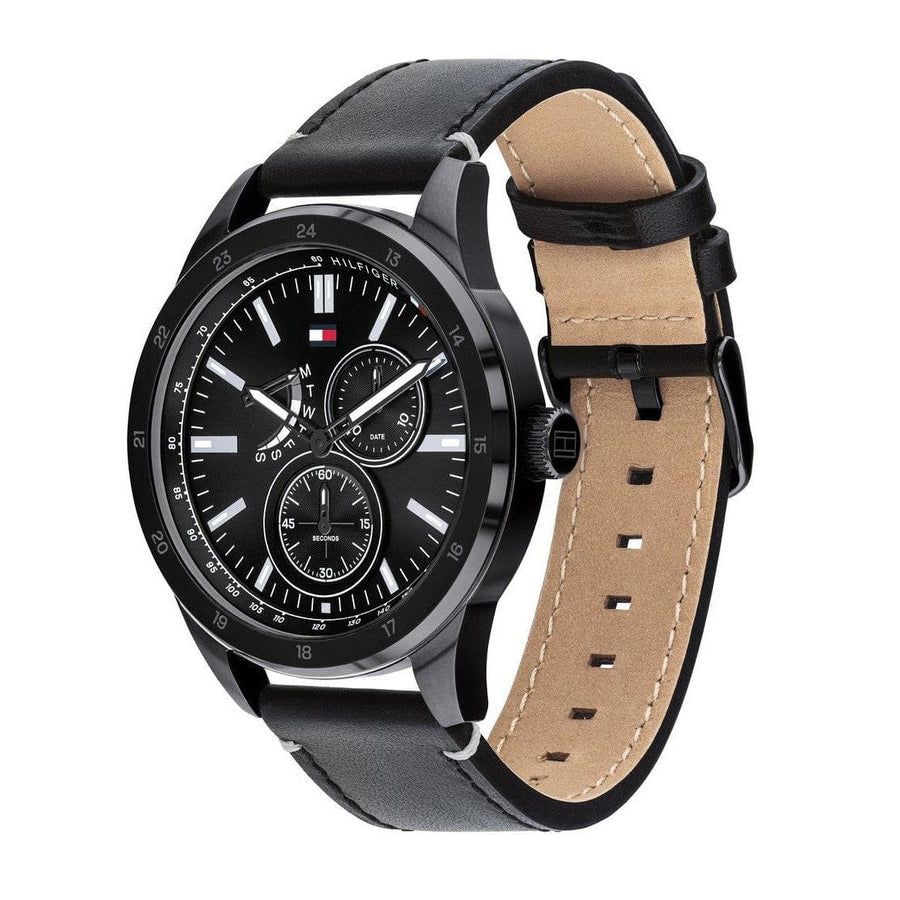 Tommy Hilfiger Austin Black Dial Black Leather Strap Watch for Men - 1791638