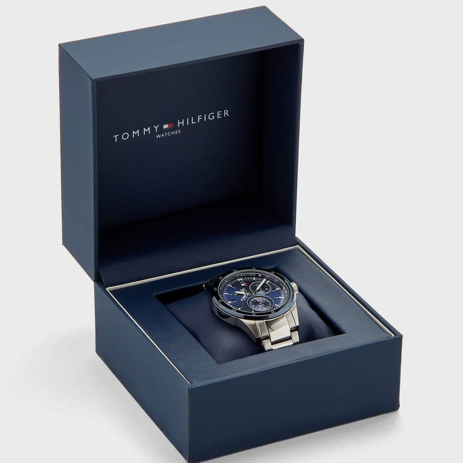 Tommy Hilfiger Austin Blue Dial Silver Steel Strap Watch for Men - 1791640