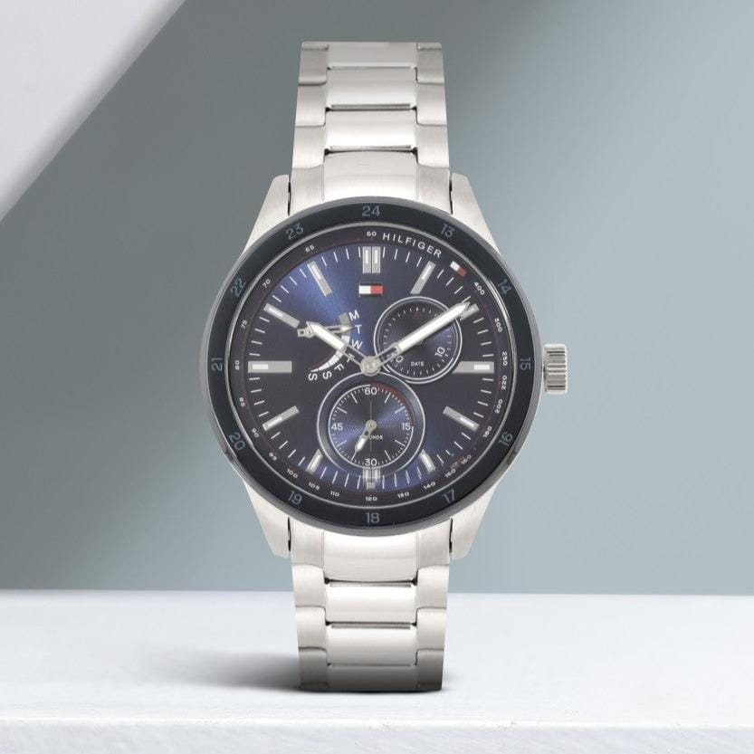 Tommy Hilfiger Austin Blue Dial Silver Steel Strap Watch for Men - 1791640