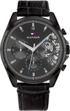 Tommy Hilfiger Baker Chronograph Black Dial Black Leather Strap Watch For Men  - 1710452