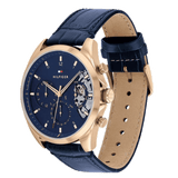 Tommy Hilfiger Baker Chronograph Quartz Blue Dial Blue Leather Strap Watch For Men - 1710451